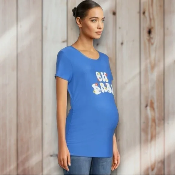 ✨ Time & Tru Blue Oh Baby 70s Floral Soft Maternity Shirt - Picture 2 of 7